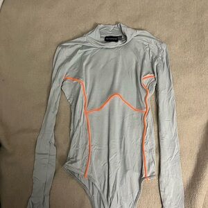 PrettyLittleThing Gray Bodysuit with Orange Trim